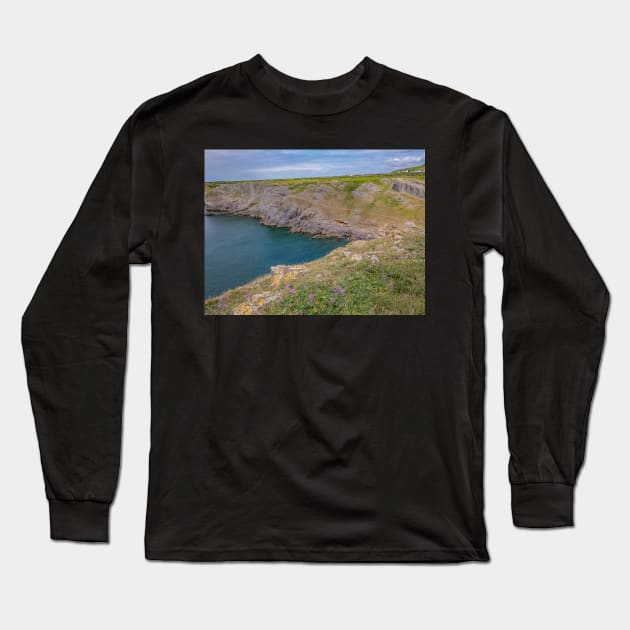 Mewslade Bay on the Gower Way, South Wales Long Sleeve T-Shirt by yackers1